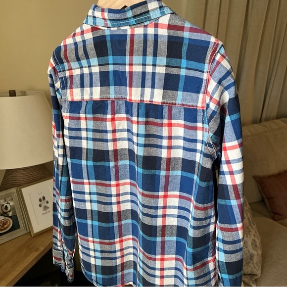 Oshkosh Boy’s Blue/white/red Plaid Longsleeve Button Up Size 12 - Picture 8 of 11